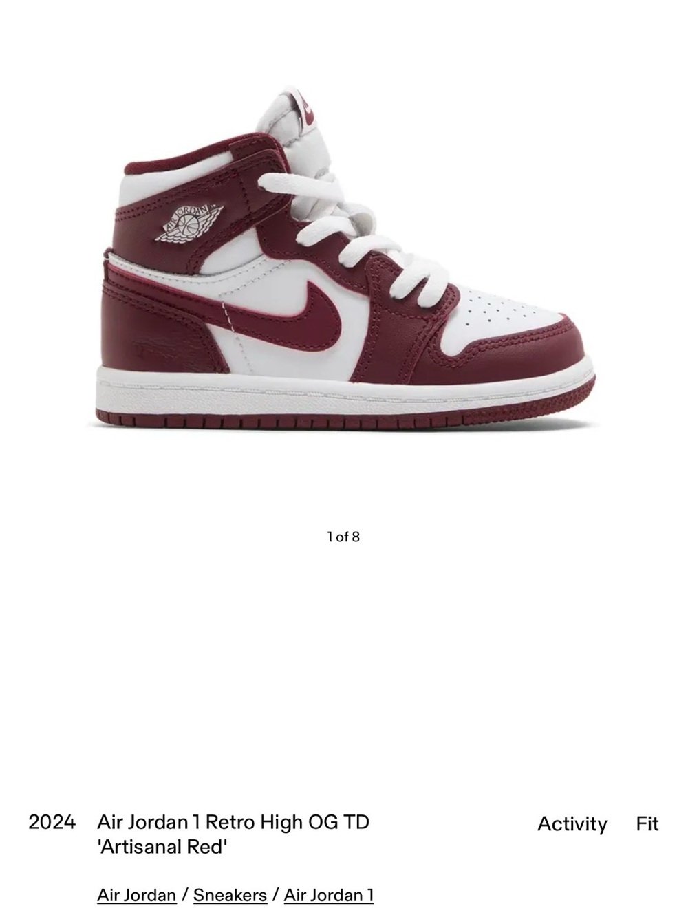 Nike Burgundy and White Air Jordan 1 Mid Sneakers toddler boys 10
